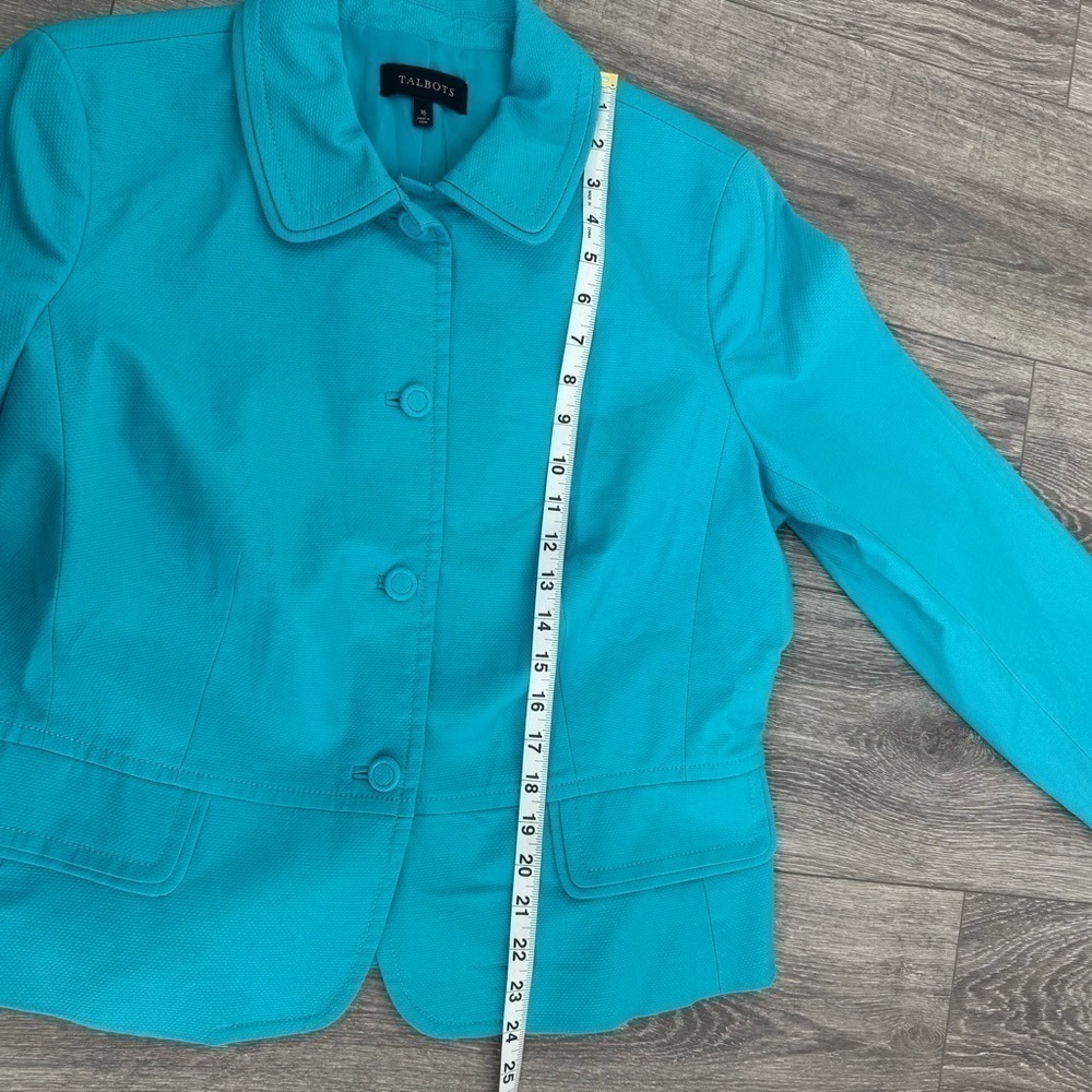 Talbots Turquoise Button Front Blazer Classic Collar Jacket Women’s Size 16 - Picture 8 of 11
